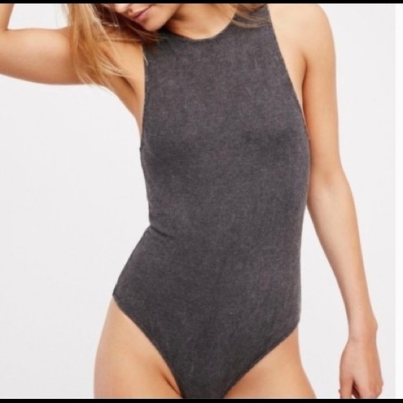Free People Muscle Tank Charcoal Ribbed Bodysuit - Picture 1 of 8